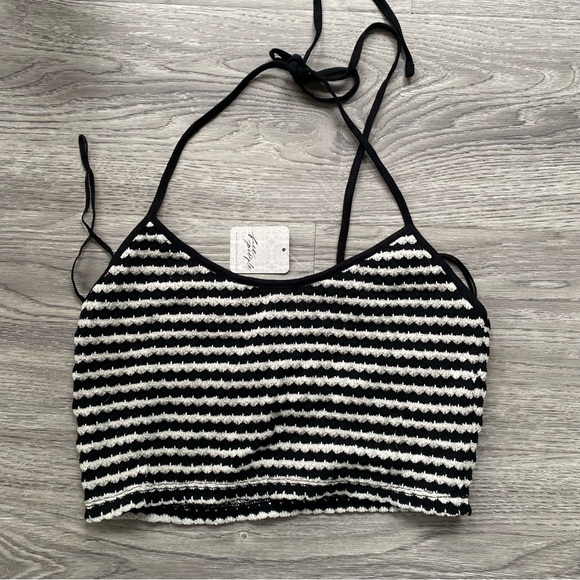 Free People Black and White Halter Crop Tank Size Large - Picture 1 of 6